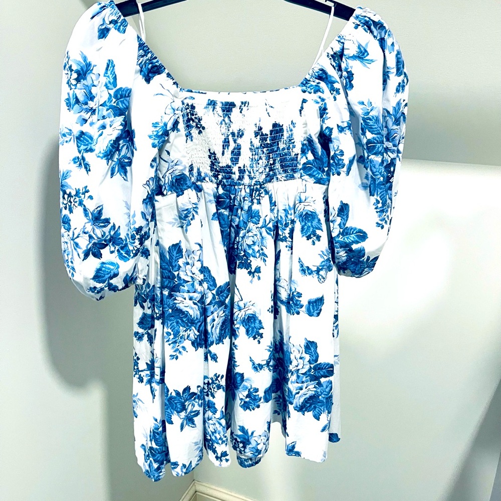 Abercrombie & Fitch Blue and White Floral Puff-Sleeve Mini Dress - Picture 8 of 14